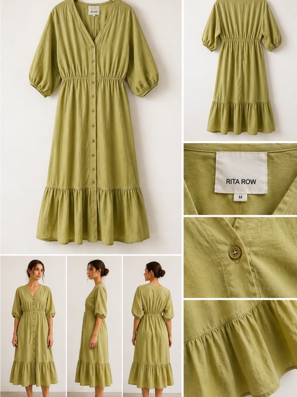 Rita Row Olive Green Button-Front Dress